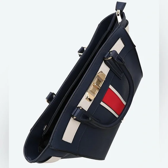 Aldo Greng Tote Bag Vegan Leather Navy Blue Red White - Picture 4 of 12